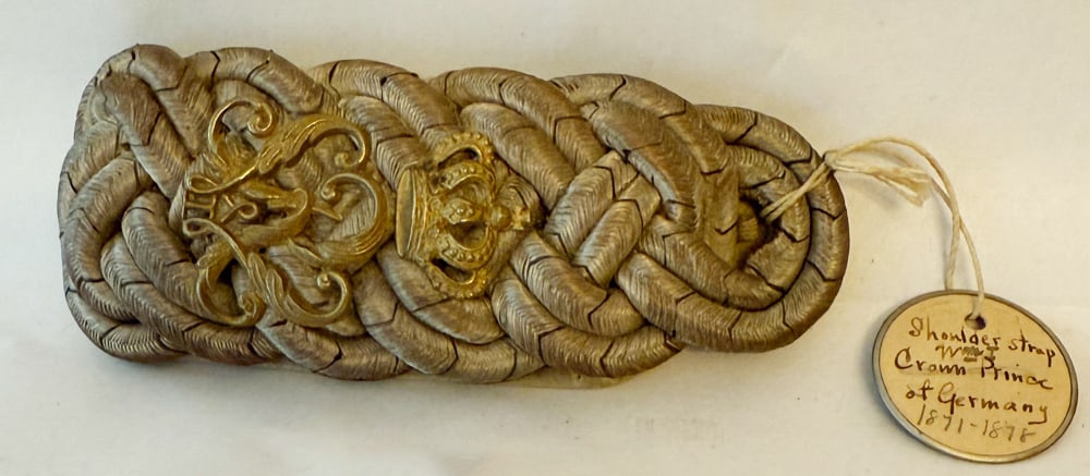 Shoulder Strap Worn By the Crown Prince of Germany: Shoulder strap worn by the Crown Prince of Germany 1871-1878, 5" x 2". NOTE: Item to be picked up at 64 East 80th St., New York, NY. Deadline for pick-up is July 31st. Please call our front desk at 97