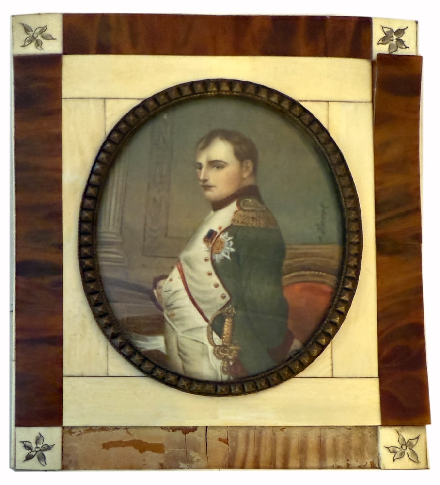 Miniature Portrait of Napoleon Signed Vernet: Miniature portrait of Napoleon, signed Vernet, 5" x 4". NOTE: Item to be picked up at 62 East 80th St., New York, NY. Deadline for pick-up is July 31st. Please call our front desk at 978-927-2223 to s