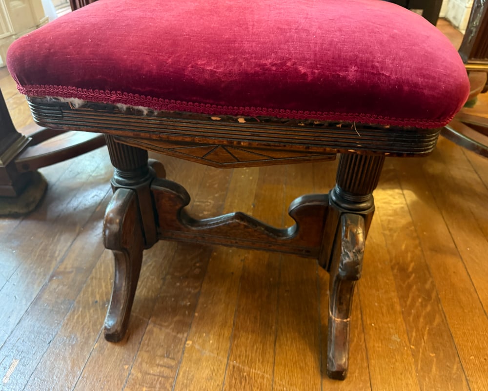Eastlake Stool: Eastlake stool, 18" H x 21" W x 14" D. NOTE: Item to be picked up at 62 East 80th St., New York, NY. Deadline for pick-up is July 31st. Please call our front desk at 978-927-2223 to schedule pick-up.