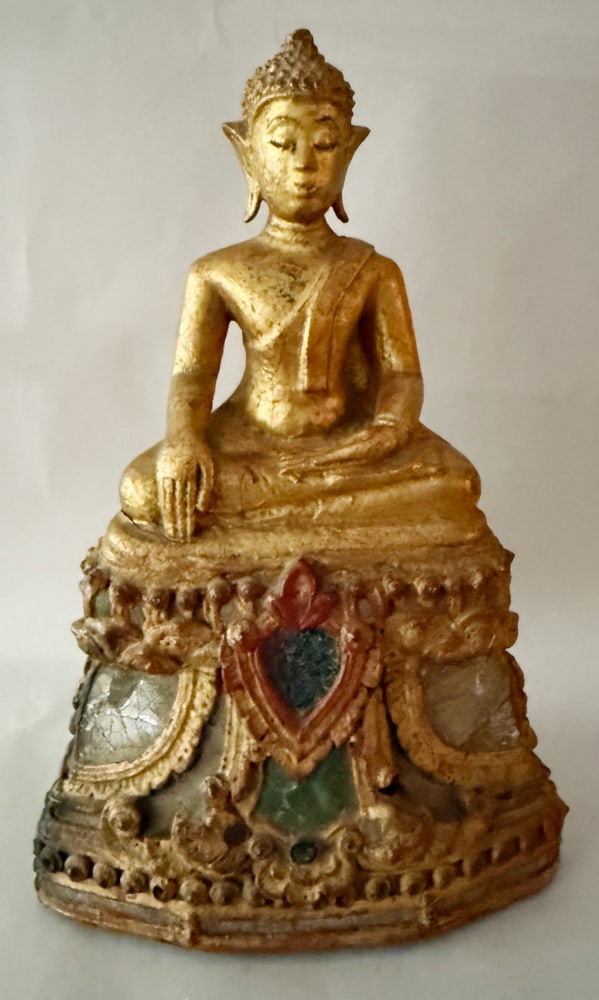 Antique Buddha Carved Wood Gold Statue: Antique Buddha carved wood gold statue, 10 1/2" x 7". NOTE: Item to be picked up at 64 East 80th St., New York, NY. Deadline for pick-up is July 31st. Please call our front desk at 978-927-2223 to sch