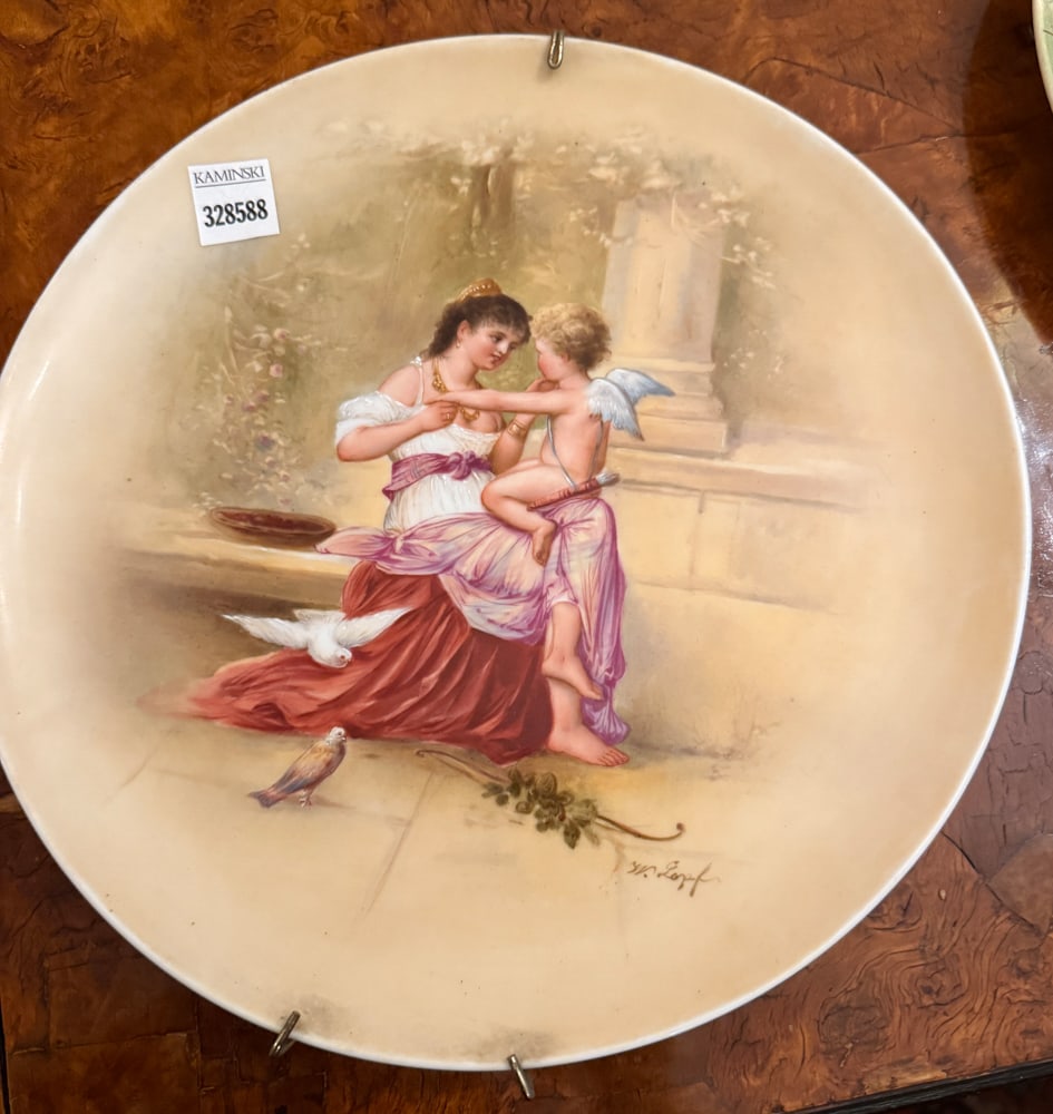Royal Vienna Handpainted Plate Signed W. Lorf: Royal Vienna handpainted plate, signed W. Lorf, 12". NOTE: Item to be picked up at 64 East 80th St., New York, NY. Deadline for pick-up is July 31st. Please call our front desk at 978-927-2223 to sche