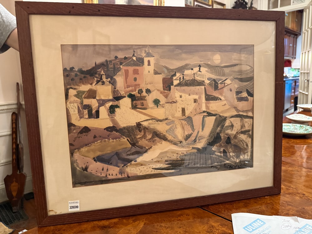 Village Scene, Watercolor, Signed: Village scene, watercolor, signed indistinctly L/R, 13" x 19", frame 20" x 26". NOTE: Item to be picked up at 64 East 80th St., New York, NY. Deadline for pick-up is July 31st. Please call our front