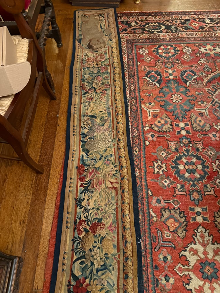 Tapestry with Two Putti: Tapestry with two putti, 115" x 15". NOTE: Item to be picked up at 64 East 80th St., New York, NY. Deadline for pick-up is July 31st. Please call our front desk at 978-927-2223 to schedule pick-up.