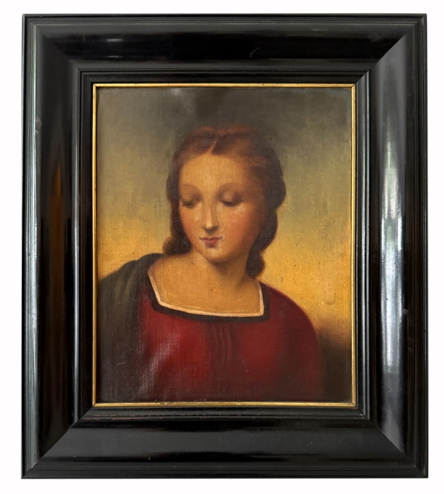 After Raphael, Portrait of Woman, Oil on Canvas: After Raphael, portrait of woman, oil on canvas. NOTE: Item to be picked up at 64 East 80th St., New York, NY. Deadline for pick-up is July 31st. Please call our front desk at 978-927-2223 to
