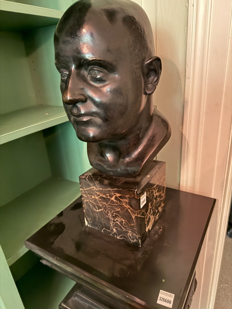 Bronze Portrait Bust of Man, signed A.A. Santers: Bronze portrait bust of a man, on marble pedestal, signed A.A. Santers, 20" H. NOTE: Item to be picked up at 64 East 80th St., New York, NY. Deadline for pick-up is July 31st. Please call our front de