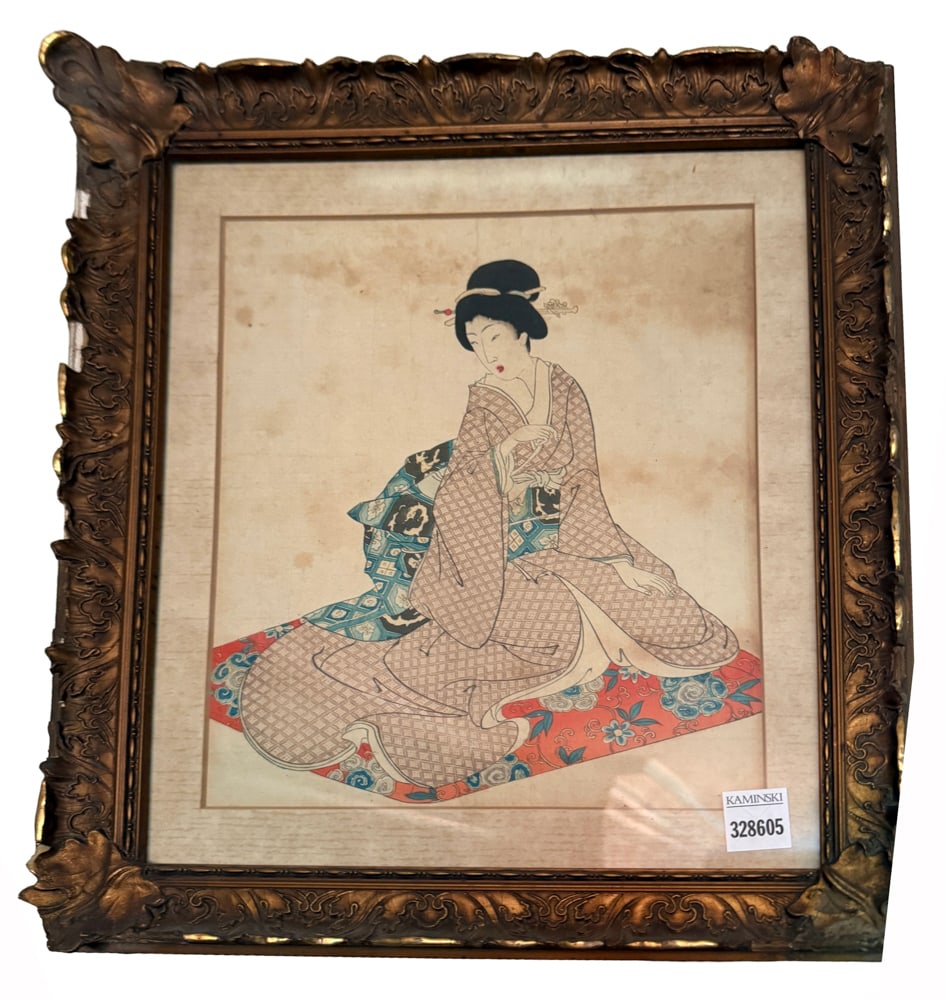 19thC Japanese Meiji Print of Geisha: 19th century Japanese Meiji print of geisha 15" H x 14" W. NOTE: Item to be picked up at 62 East 80th St., New York, NY. Deadline for pick-up is July 31st. Please call our front desk at 978-927-2223