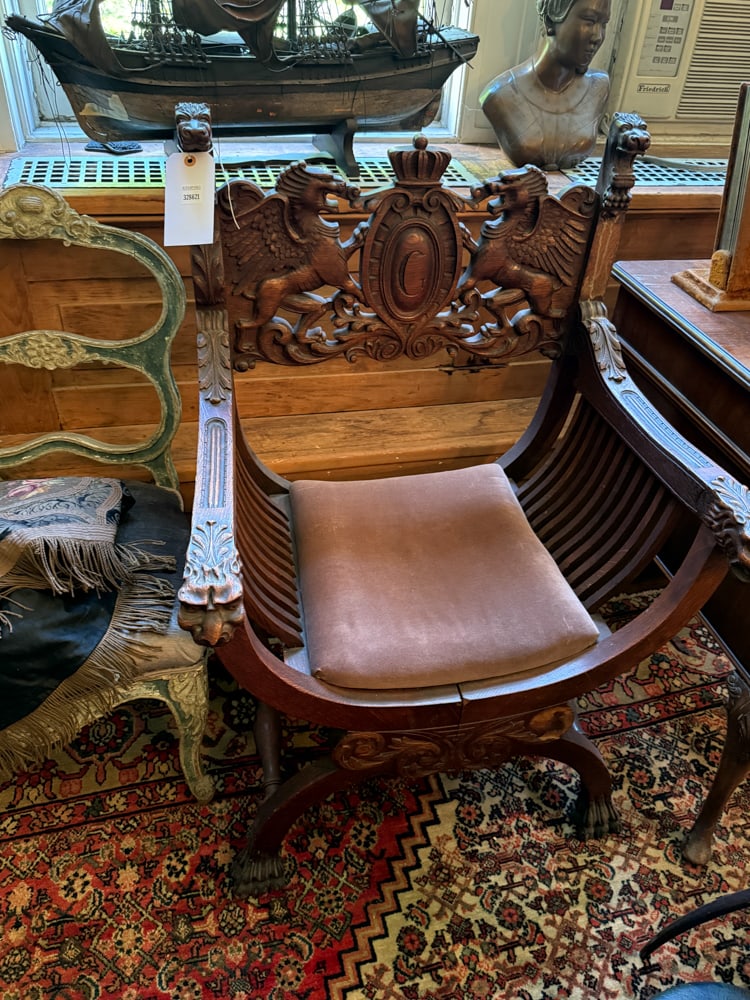19thC Throne Chair with Lion Motif (1 of 2)