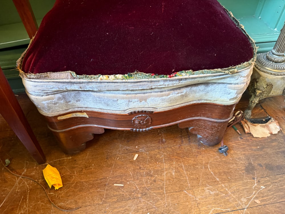 19thC Empire Stool: 19th century Empire stool. NOTE: Item to be picked up at 64 East 80th St., New York, NY. Deadline for pick-up is July 31st. Please call our front desk at 978-927-2223 to schedule pick-up.