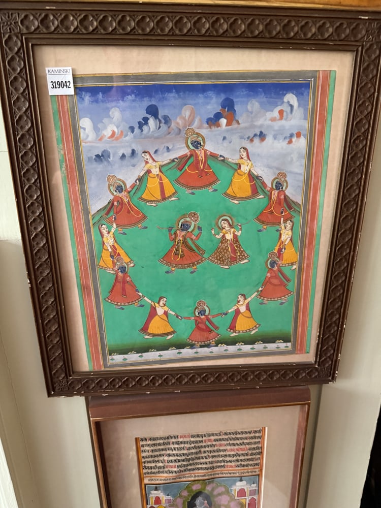 Indian Watercolor Painting: Indian watercolor painting, 12" H x 9 1/2" W, frame 18" H x 16" W. NOTE: Item to be picked up at 64 East 80th St., New York, NY. Deadline for pick-up is July 31st. Please call our front desk at 978-92