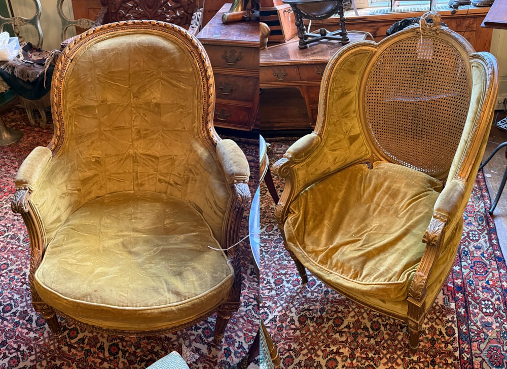 Two French Louis XV Style Fauteuils: Two French Louis XV style fauteuils, 40" H x 27" W, 36" H x 27" W. NOTE: Item to be picked up at 64 East 80th St., New York, NY. Deadline for pick-up is July 31st. Please call our front desk at 978-92