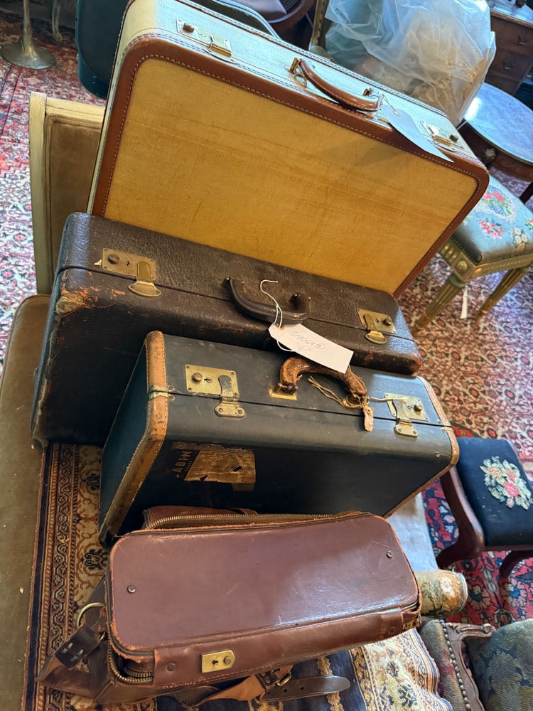 Assorted Vintage Suitcases: Assorted vintage suitcases, (4) total. NOTE: Item to be picked up at 64 East 80th St., New York, NY. Deadline for pick-up is July 31st. Please call our front desk at 978-927-2223 to schedule pick-up.