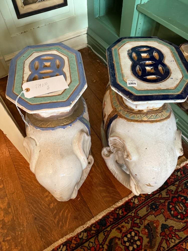 Two Chinese Glazed Pottery Elephants: Two Chinese glazed pottery elephants. NOTE: Item to be picked up at 64 East 80th St., New York, NY. Deadline for pick-up is July 31st. Please call our front desk at 978-927-2223 to schedule pick-up.