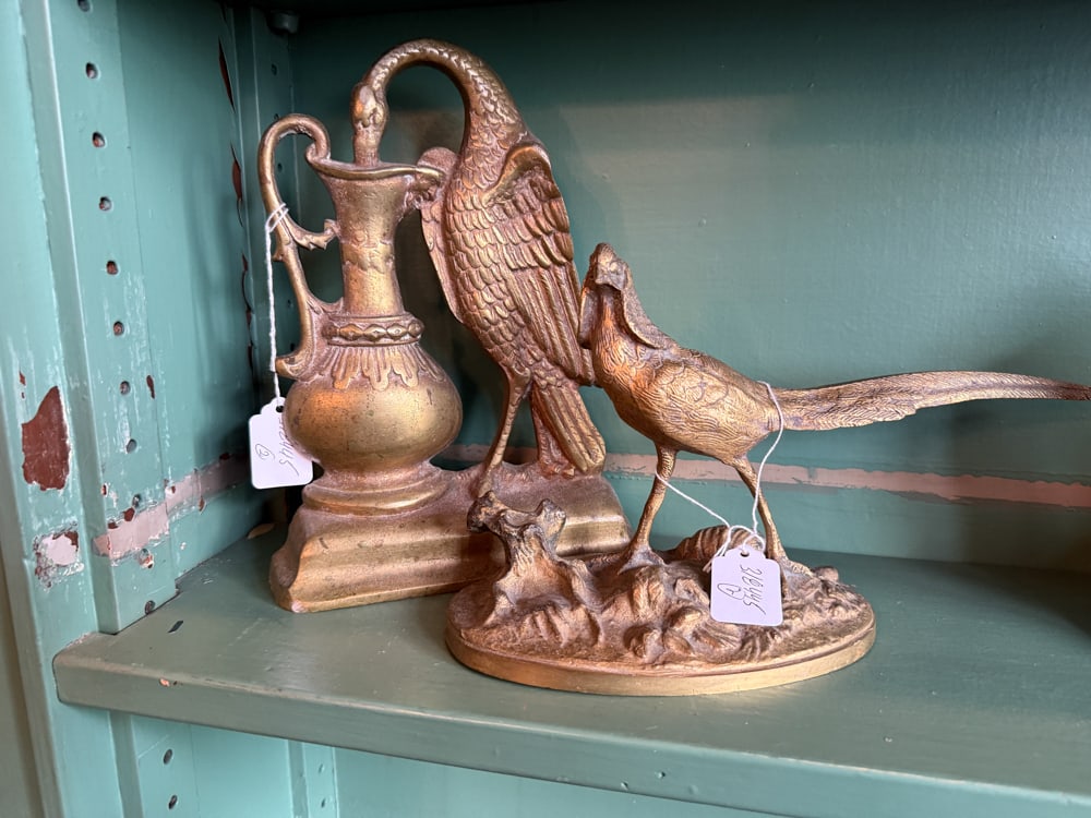 Bronze Sculpture of Pheasant, Sculpture of Bird and Vase: Bronze sculpture of a pheasant, with sculpture of bird and vase 10" x 7", 7" x 12". NOTE: Item to be picked up at 64 East 80th St., New York, NY. Deadline for pick-up is July 31st. Please call our fro