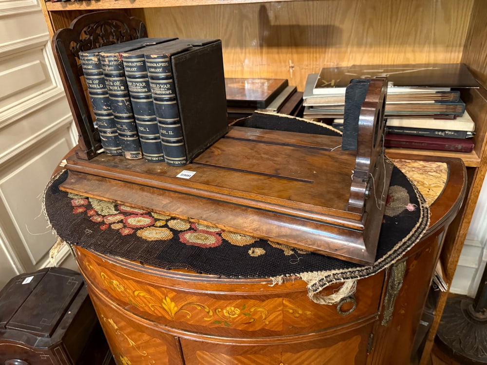 Stereopticon, Burled Walnut: Stereopticon, burled walnut. NOTE: Item to be picked up at 64 East 80th St., New York, NY. Deadline for pick-up is July 31st. Please call our front desk at 978-927-2223 to schedule pick-up.