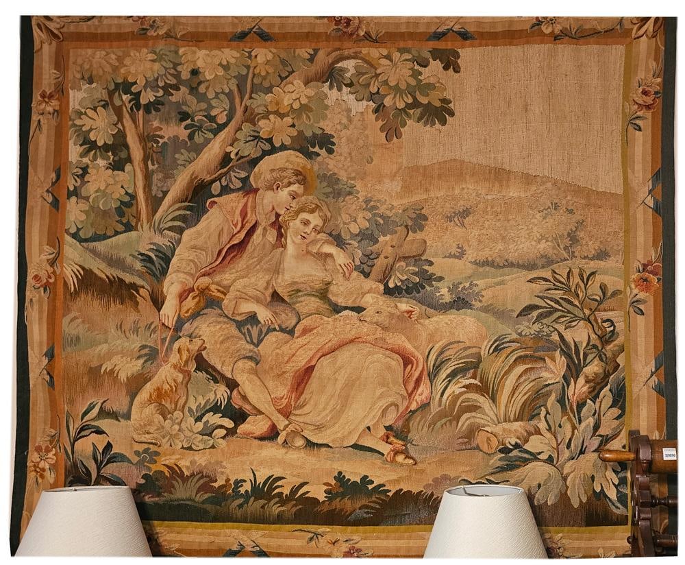 Antique 1920s Tapestry, Pastoral Scene (1 of 3)