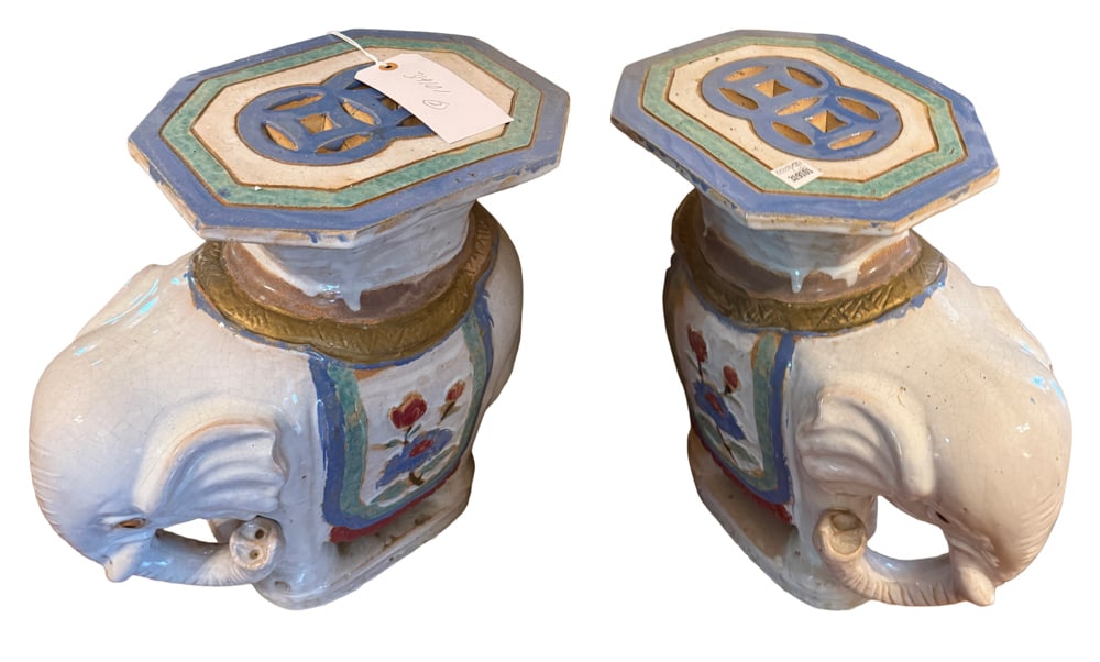 Two Chinese Glazed Pottery Elephants: Two Chinese glazed pottery elephants. NOTE: Item to be picked up at 64 East 80th St., New York, NY. Deadline for pick-up is July 31st. Please call our front desk at 978-927-2223 to schedule pick-up.