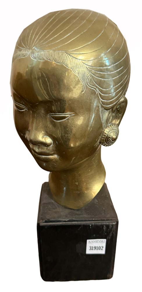 Southeast Asian Bronze Head: Southeast Asian bronze head, 14" x 8". NOTE: Item to be picked up at 64 East 80th St., New York, NY. Deadline for pick-up is July 31st. Please call our front desk at 978-927-2223 to schedule pick-up.