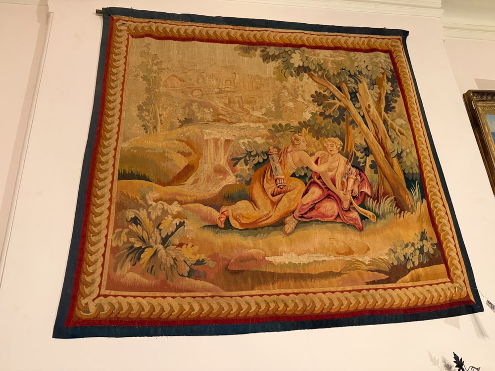 Antique 1920s Tapestry, Pastoral Scene: Antique 1920s tapestry, pastoral scene, 49" x 54". NOTE: Item to be picked up at 64 East 80th St., New York, NY. Deadline for pick-up is July 31st. Please call our front desk at 978-927-2223 to schedu