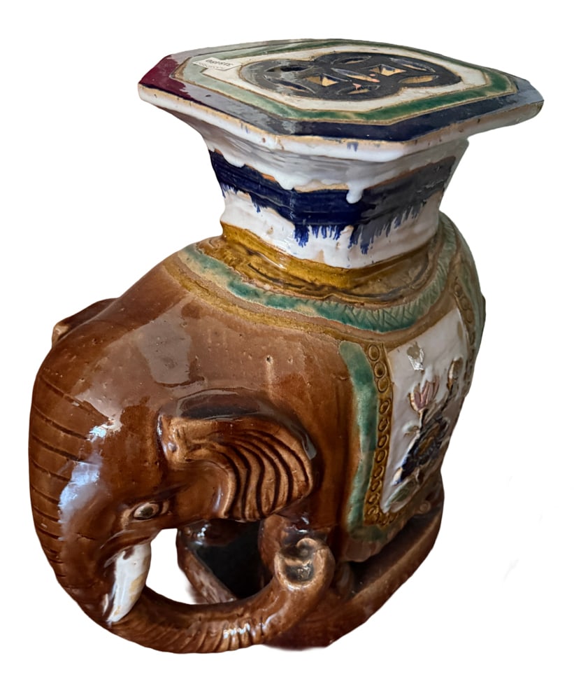 Antique Chinese Glazed Pottery Elephant Seat: Antique Chinese glazed pottery elephant garden seat, 21" x 20" x 10". NOTE: Item to be picked up at 64 East 80th St., New York, NY. Deadline for pick-up is July 31st. Please call our front desk at 978