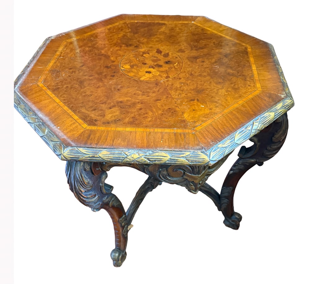 Antique Italian Carved and Inlaid Octagonal Table (1 of 3)