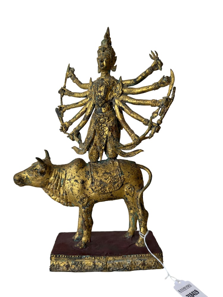 Shiva and Bull Nandi Figure in the Thai Rattanakosin Style: Shiva and bull Nandi figure in the Thai Rattanakosin style, 14" x 8". NOTE: Item to be picked up at 64 East 80th St., New York, NY. Deadline for pick-up is July 31st. Please call our front desk at 978