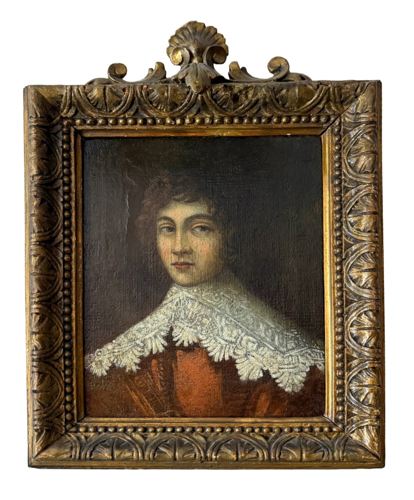 17th C Portraits of Gentleman and Woman: Two oil on canvas paintings, including: 17th C portrait of a gentleman, 10 1/2" x 8", frame 17" x 12"; 17th century portrait of a young woman. NOTE: Item to be picked up at 64 East 80th St., New York,