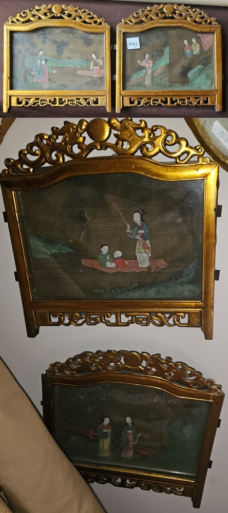 19thC Chinese Paintings on Glass, Framed (1 of 3)