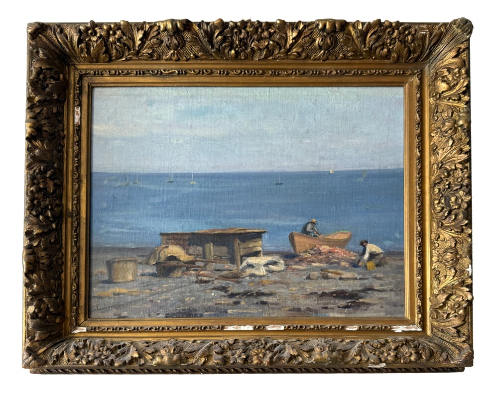 W.E. Norton, England Clam Diggers, Oil on Canvas: W.E. Norton Atelier, England clam diggers, oil on canvas, signed L/L, 12" x 15", frame 18" x 20". NOTE: Item to be picked up at 64 East 80th St., New York, NY. Deadline for pick-up is July 31st.