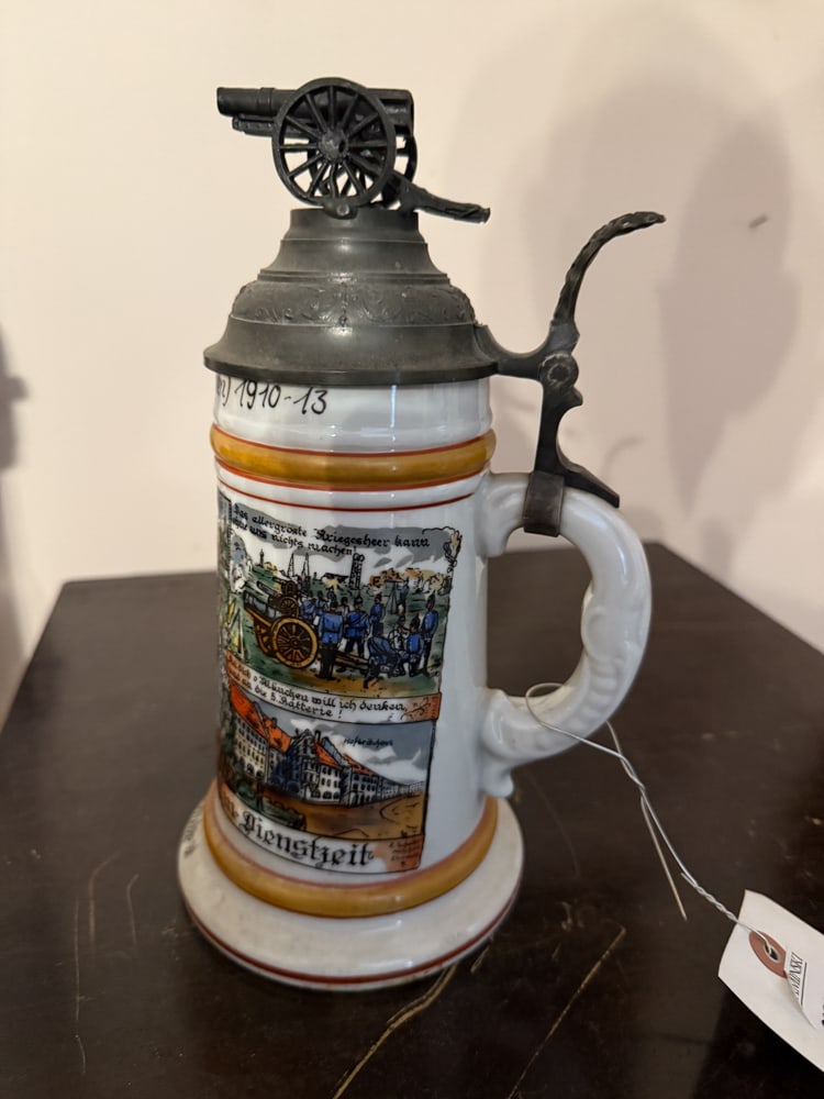German Regimental Stein: German Regimental stein. NOTE: Item to be picked up at 64 East 80th St., New York, NY. Deadline for pick-up is July 31st. Please call our front desk at 978-927-2223 to schedule pick-up.