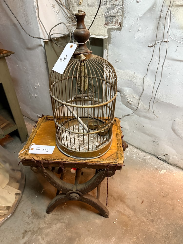 Brass Bird Cage Stool: Brass bird cage stool. NOTE: Item to be picked up at 64 East 80th St., New York, NY. Deadline for pick-up is July 31st. Please call our front desk at 978-927-2223 to schedule pick-up.