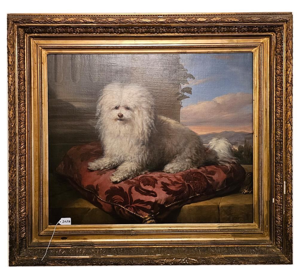 19thC British School, Portrait of Poodle, Oil on Canvas (1 of 2)