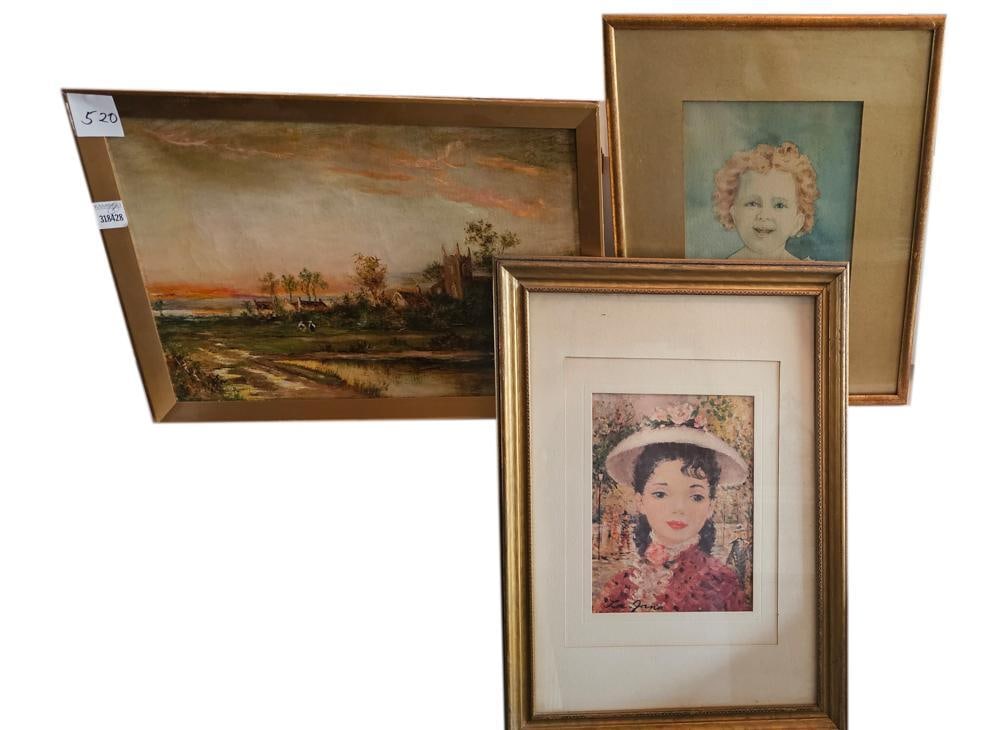 Three Artworks, Oil on Canvas, Print, Watercolor (1 of 5)