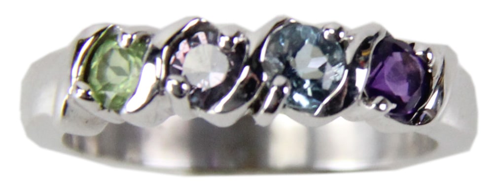 14k White Gold and Gemstone Ring: 14k white gold and gemstone ring, ring size 7. Approximately 4.7 grams TW. Provenance: Gloucester, Massachusetts collection. PLEASE NOTE: payment for silver, gold, jewelry, and coins must be made via
