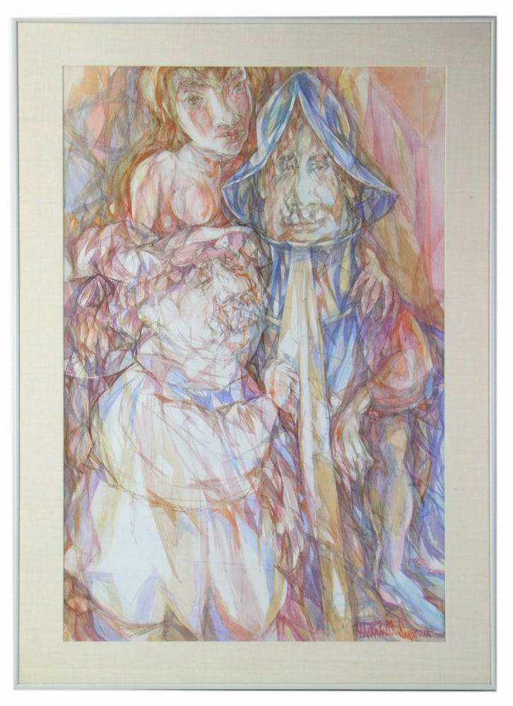 Mitchell Siporin, "Three Figures", Watercolor on Paper (1 of 9)