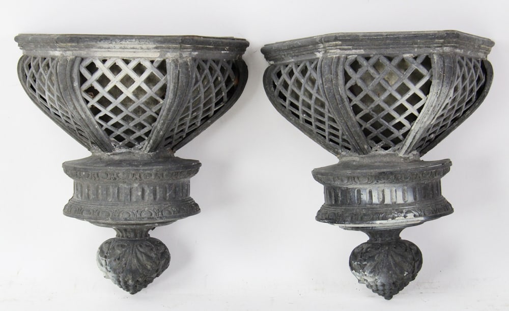 Pair of Neoclassical Lead Wall Planters: Pair of Neoclassical lead wall planters. Provenance: Palm Beach, Florida estate.