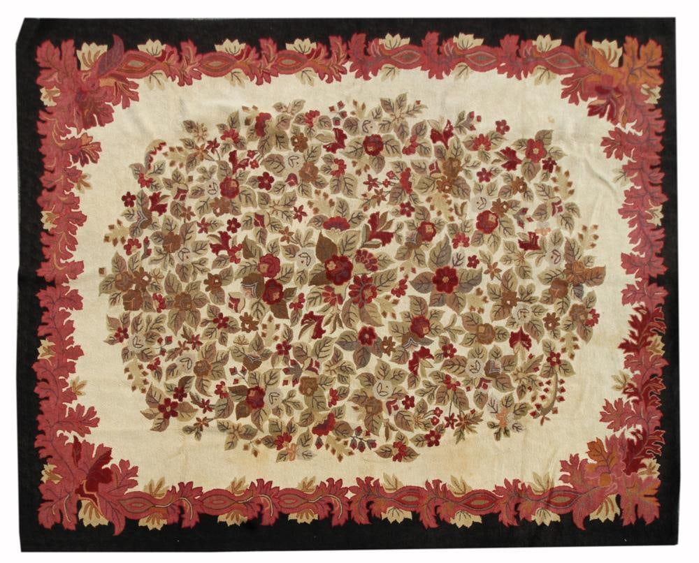Antique Hooked Rug: Antique hooked rug, 9' x 11' 10". Recently cleaned. Provenance: Middleton, Massachusetts estate.