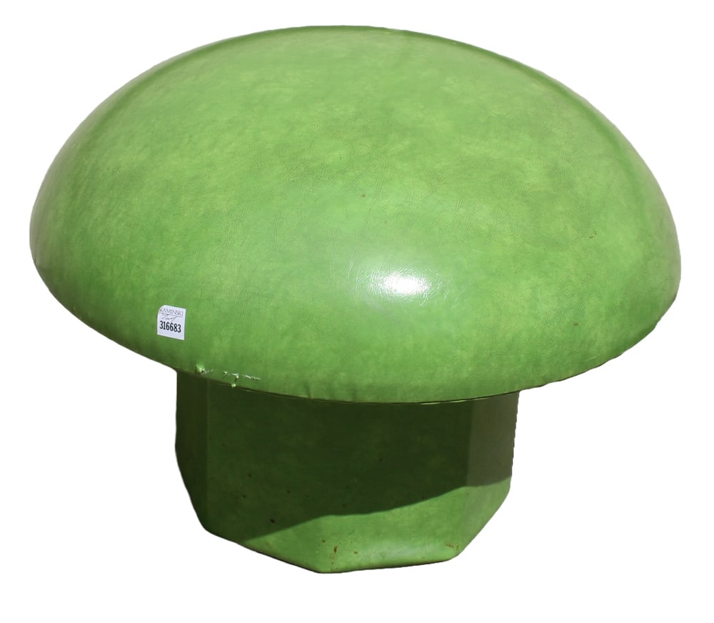 Green Modern Mushroom Chair, Texas Leisure: Green modern mushroom chair, labeled Texas Leisure Chairs, 18" x 25". Provenance: From an old New England estate.