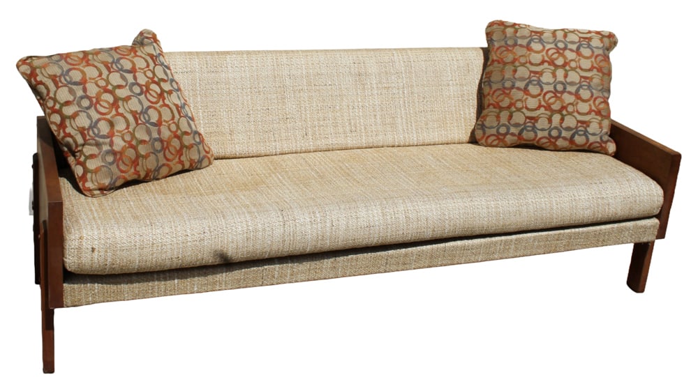 Mid-century Modern Sofa: Mid-century modern sofa, 29" H x 78" L x 39" D. Provenance: From an old New England estate.