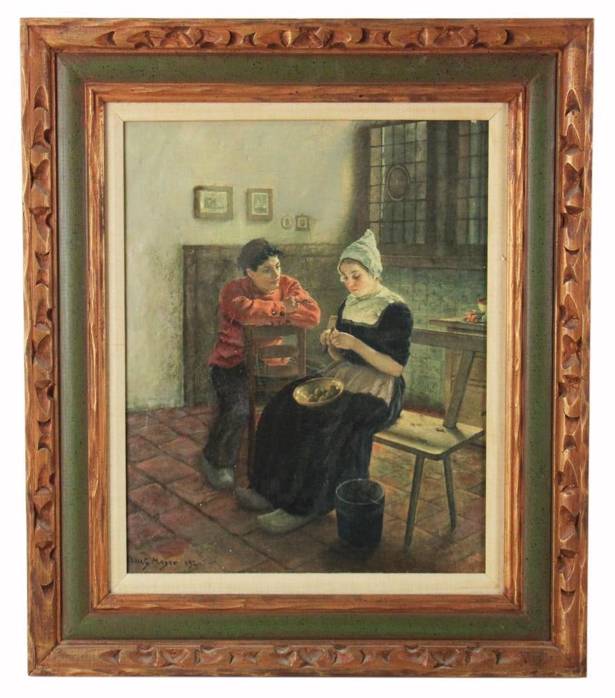 Claus Meyer, Interior View, Oil on Canvas: Claus Meyer (German, 1856-1919), interior view, oil on canvas, 1892, 20" x 16", framed 28" x 24". Provenance: Swampscott, Massachusetts collection.