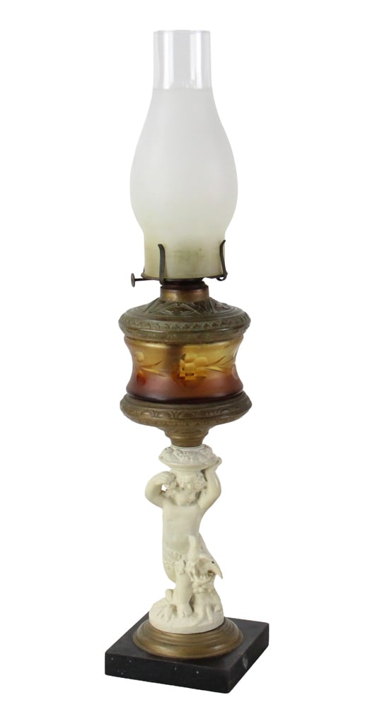 Antique Cast Iron Cherub Base Oil Lamp (1 of 11)