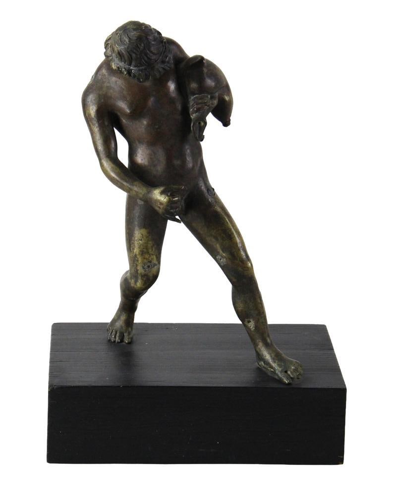 Antique Bronze, Satyr with Wine Sack: Antique bronze, "Satyr with Wine Sack", 13 1/2" x 9" x 5". Provenance: Somerville, Massachusetts collection.