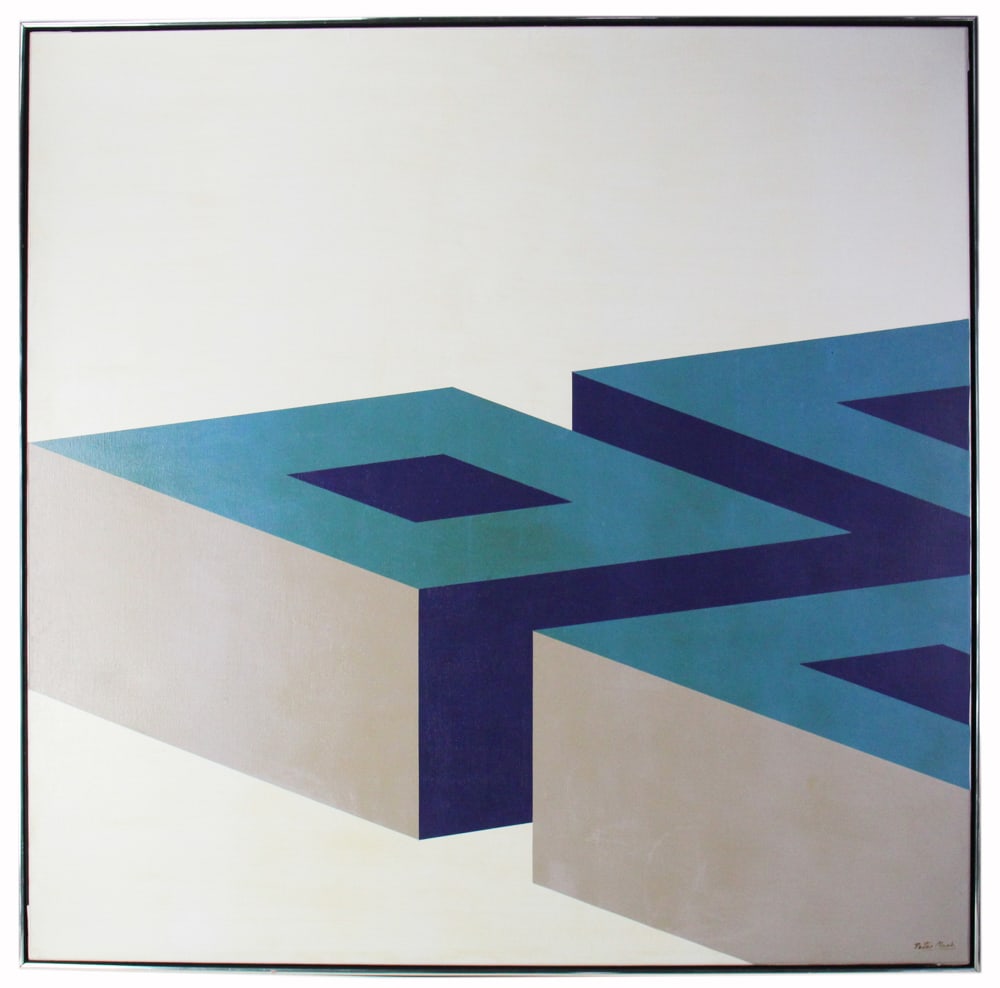 Peter Marks, Abstract, Acrylic on Canvas: Peter Marks (American, 1935-2010), abstract, acrylic on canvas, 49" x 49". Lifelong New Yorker; HS Music and Art, Amherst; opened Peter Marks Works of Art, Inc. in 1960 (Southeast Asian and Islamic an