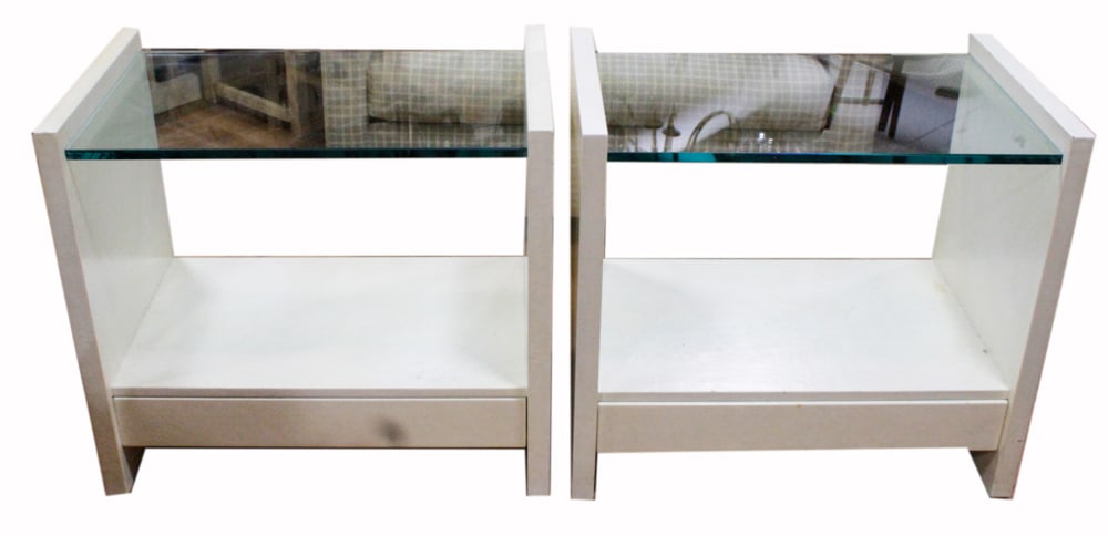 Pair of Karl Springer Lacquered Nightstands: Pair of lacquered nightstands by Karl Springer (German-American, 1931-1991), 28 3/4" H x 32 1/4" W x 20" D.. Showroom on East 61st Street From 1969; clients included Princess Diana, Jacqueline Onassis
