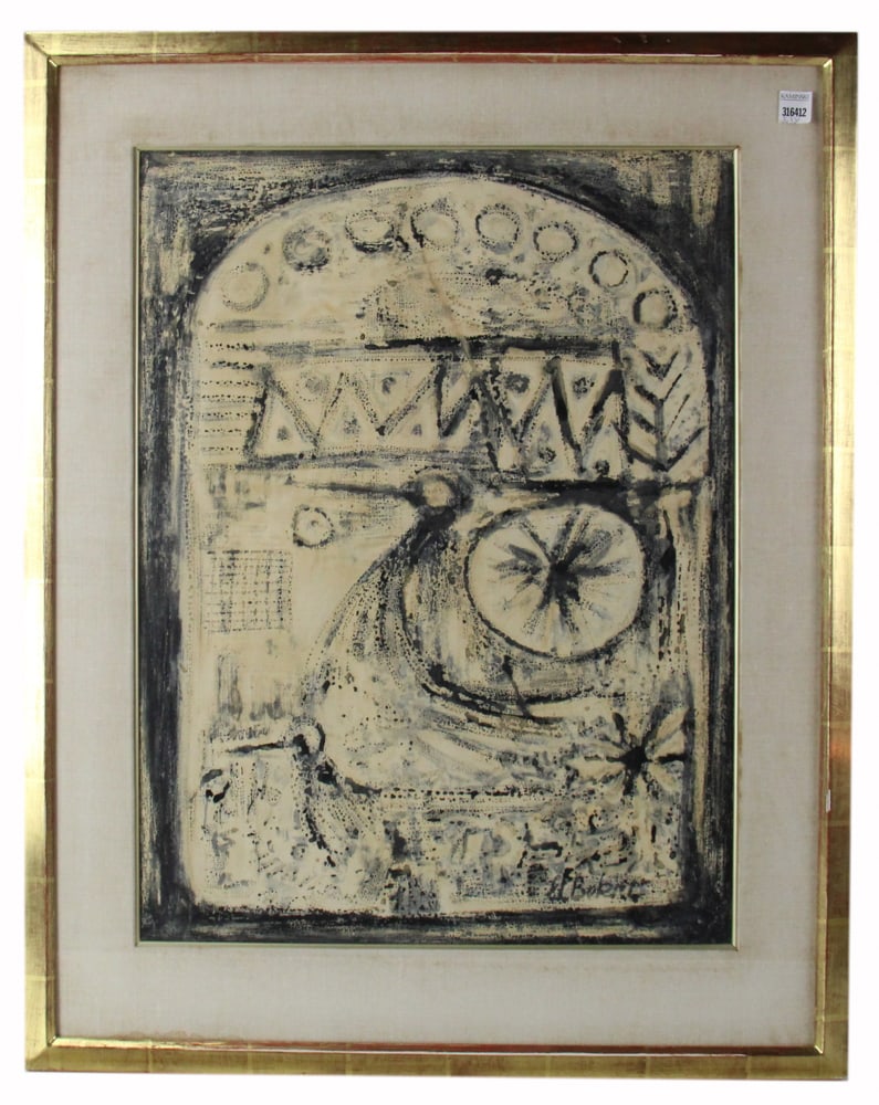 Abdelmajid Early Bekri, Semi-Abstract Watercolor: Abdelmajid El Bekri (Tunisian, b.1942), semi-abstract watercolor, signed L/R. A significant figure in the "modern traditional" movement of Tunisian art, El Bekri is renowned for integrating semi-abstr