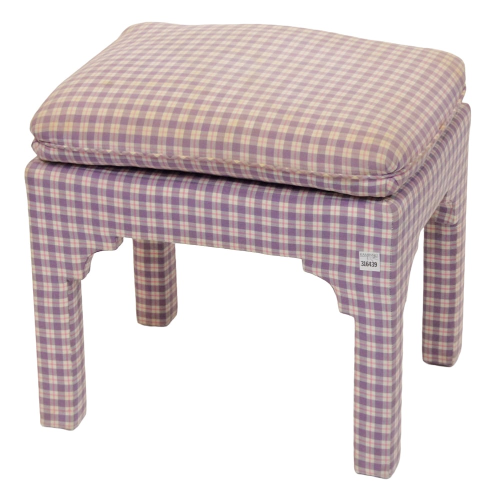 20thC Custom Plaid Upholstered Bench: 20th century custom plaid upholstered bench, 18" H x 19" W x 15" D. Provenance: David Laurence Roth Furnishings Collection.