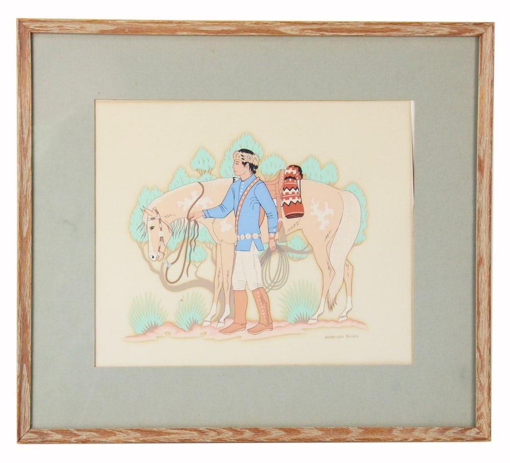 Harrison Begay, Man with Horse, Gouache (1 of 7)