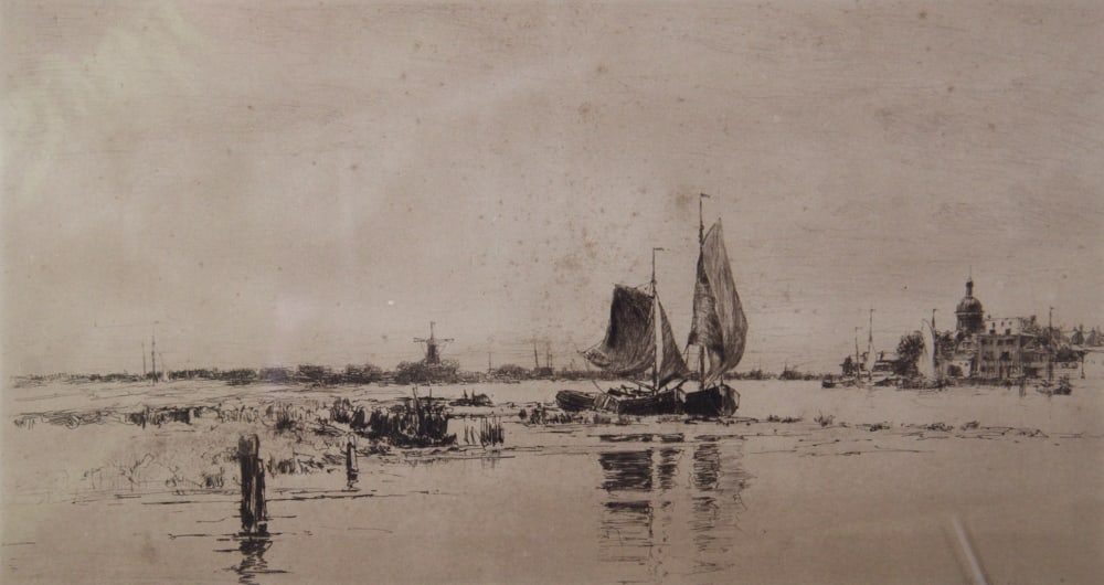 C.A. Platt, Sailboats on River, Etching - 2