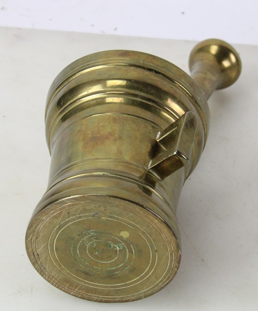 Late 19thC Solid Brass Mortar and Pestle - 10