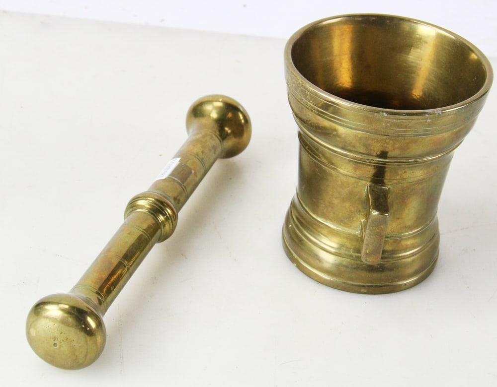 Late 19thC Solid Brass Mortar and Pestle - 4