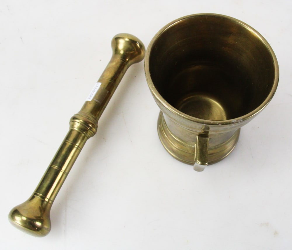 Late 19thC Solid Brass Mortar and Pestle - 7